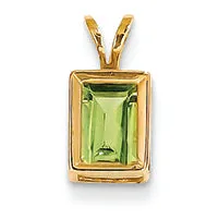 1.2 Carat 14K Gold 7x5mm Emerald Cut Peridot bezel pendant