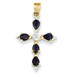 1.2 Carat 14K Gold Diamond & Sapphire Cross Pendant