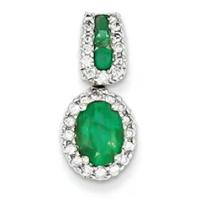 1.2 Carat 14K White Gold Diamond & Emerald Pendant
