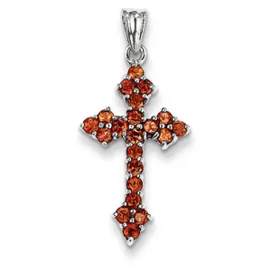1.2 Carat 14K White Gold Garnet Cross Pendant