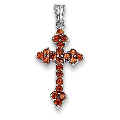 1.2 Carat 14K White Gold Garnet Cross Pendant