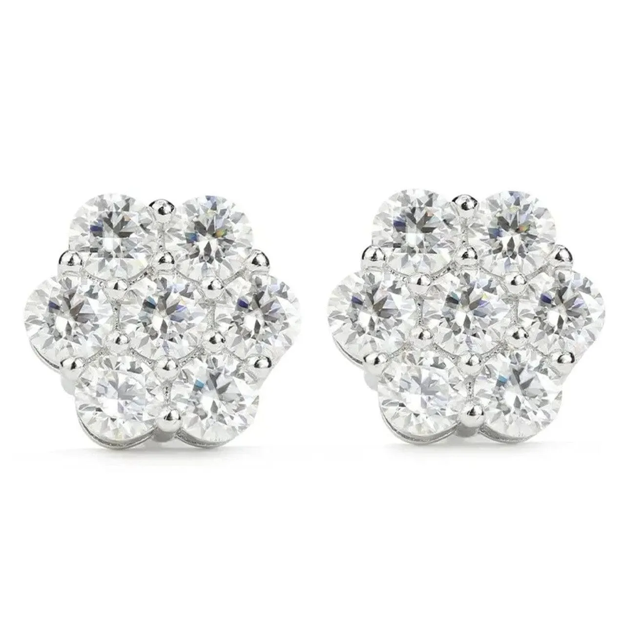 1/2CT T.W. CZ Sterling Silver Flower Cluster Stud Earrings