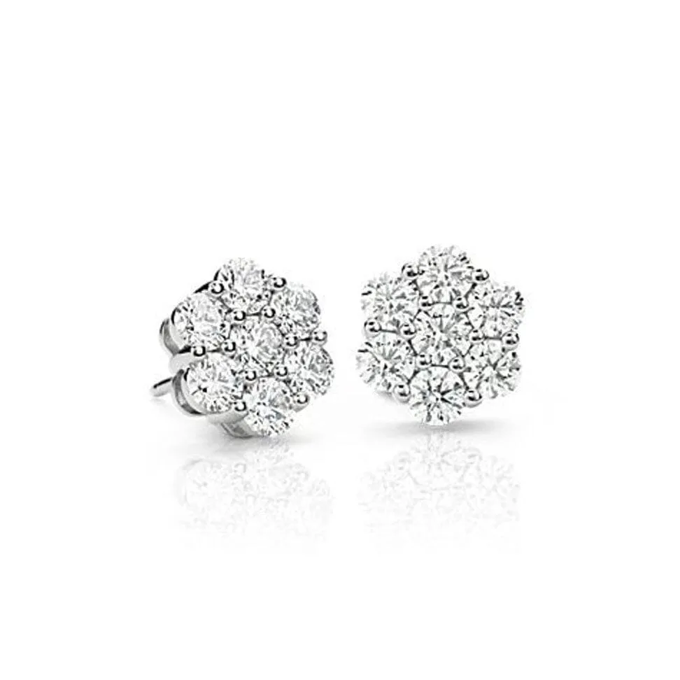 1/2CT T.W. CZ Sterling Silver Flower Cluster Stud Earrings