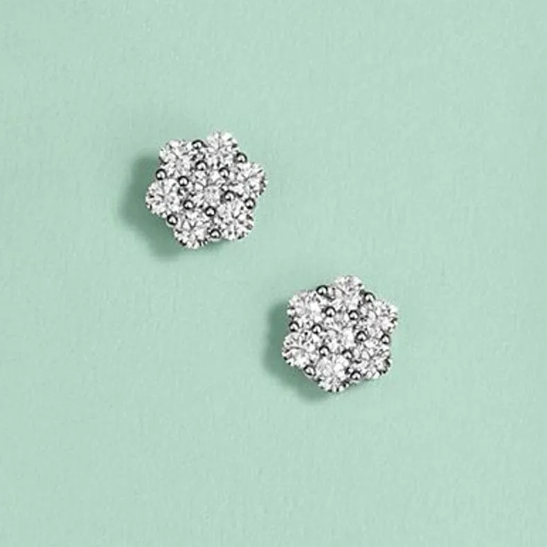 1/2CT T.W. CZ Sterling Silver Flower Cluster Stud Earrings