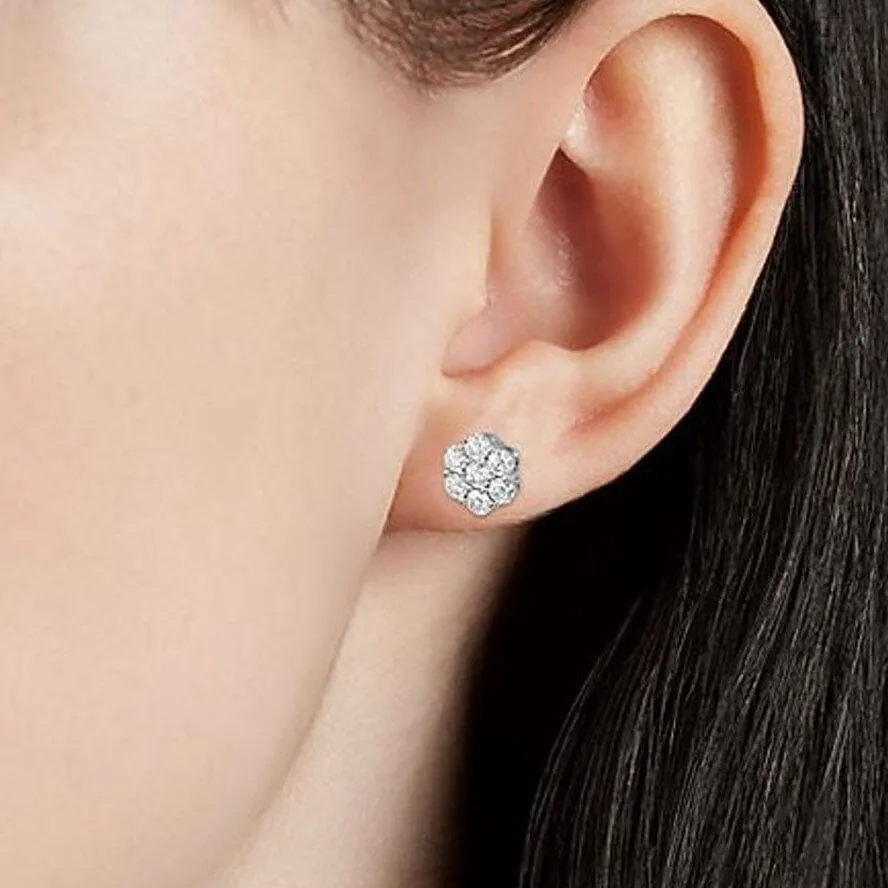 1/2CT T.W. CZ Sterling Silver Flower Cluster Stud Earrings