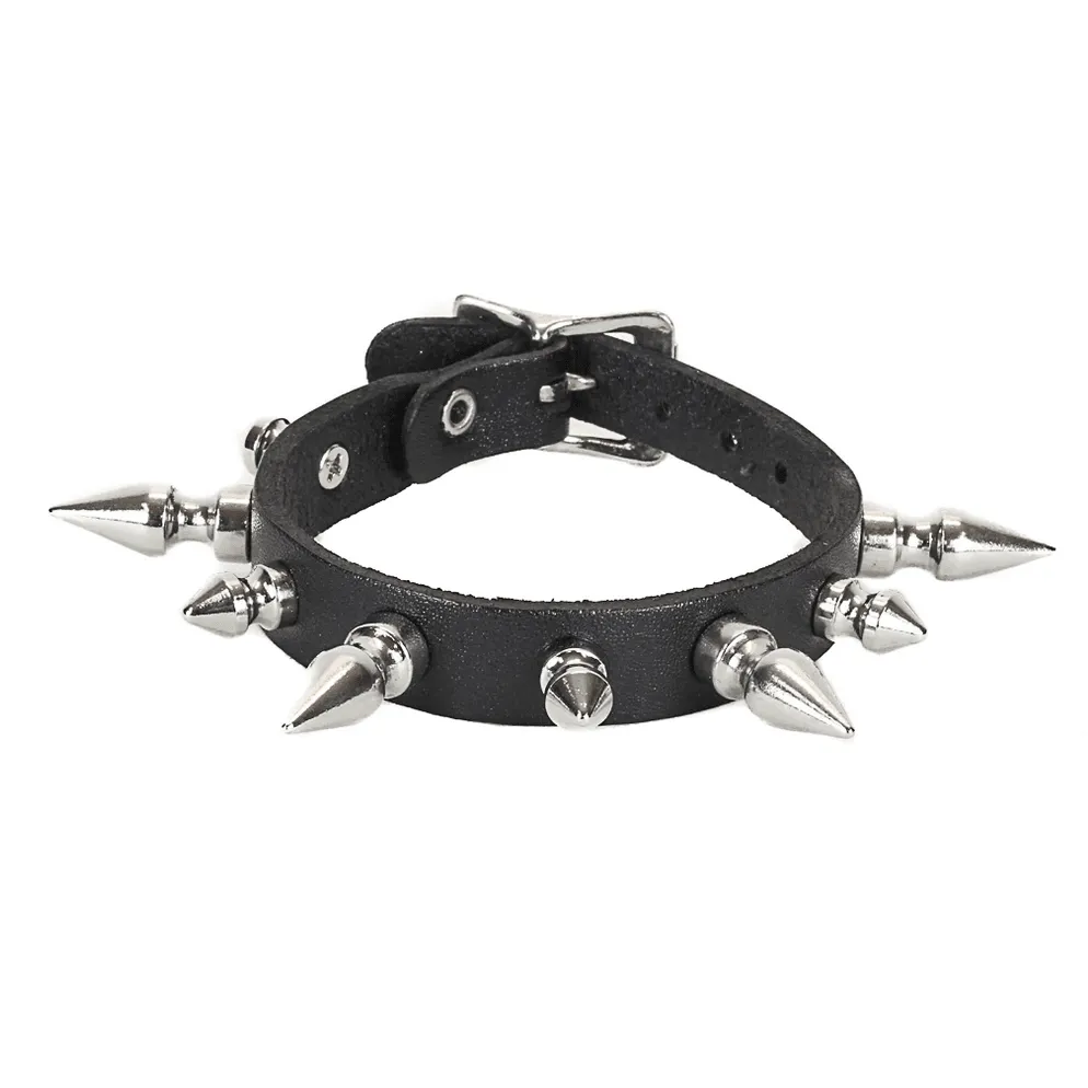 1/2" Wide Leather Buckle Bracelet with 1" Spikes