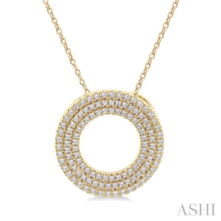 1/3 ctw  Circle Triple Row Round Cut Diamond Fashion Pendant With Chain in 14K Yellow Gold