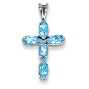 1.4 Carat 14K White Gold Blue Topaz Cross Pendant