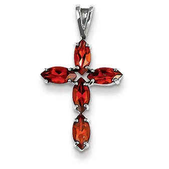 1.4 Carat 14K White Gold Garnet Cross Pendant