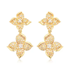 14ct Yellow Gold Round Brilliant Cut 0.75 Carat tw Diamond Double Flower Pendant