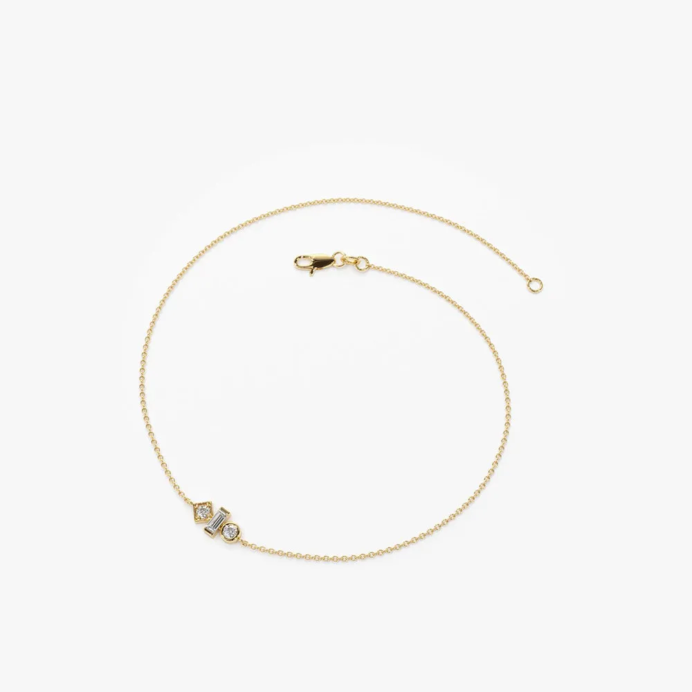 14K Gold Baguette and Round Diamond Mix Bracelet