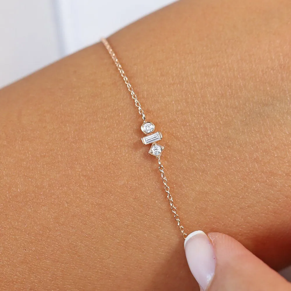 14K Gold Baguette and Round Diamond Mix Bracelet