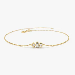 14K Gold Baguette and Round Diamond Mix Bracelet