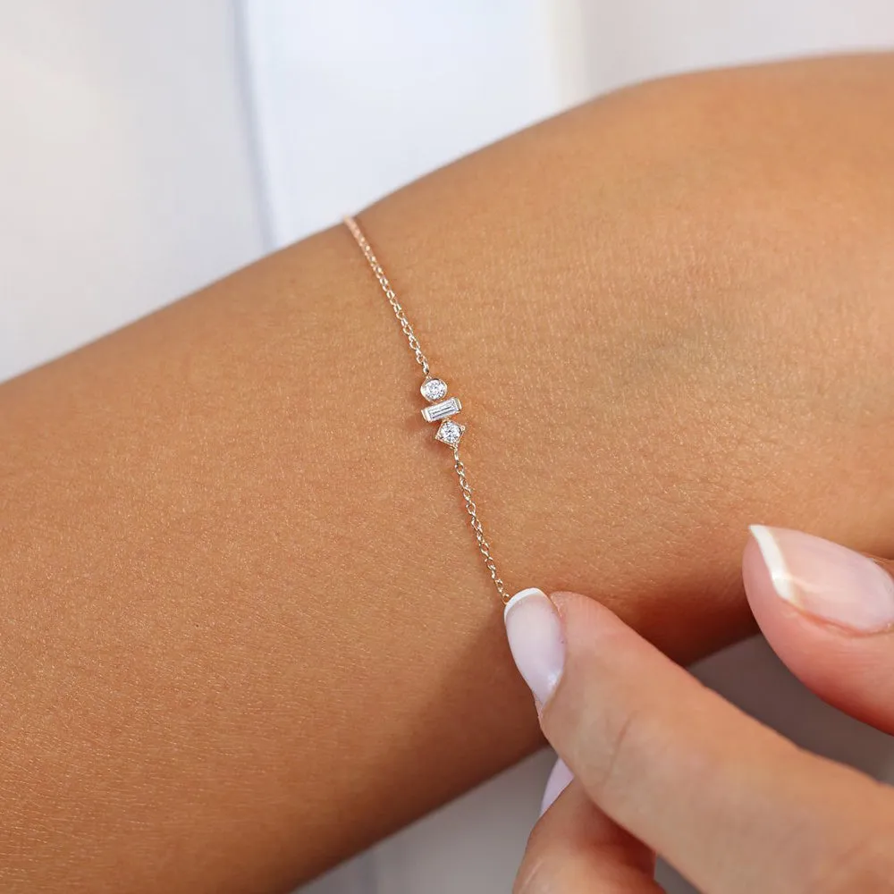 14K Gold Baguette and Round Diamond Mix Bracelet