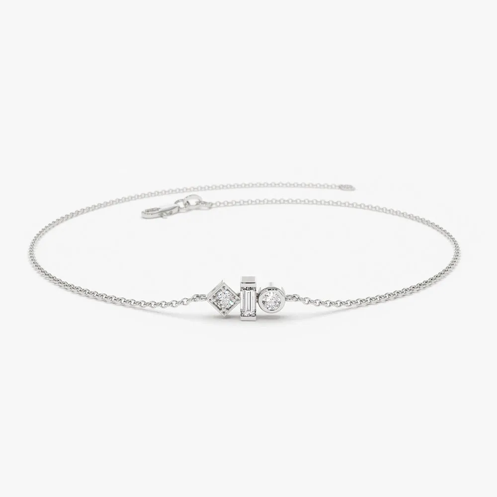 14K Gold Baguette and Round Diamond Mix Bracelet