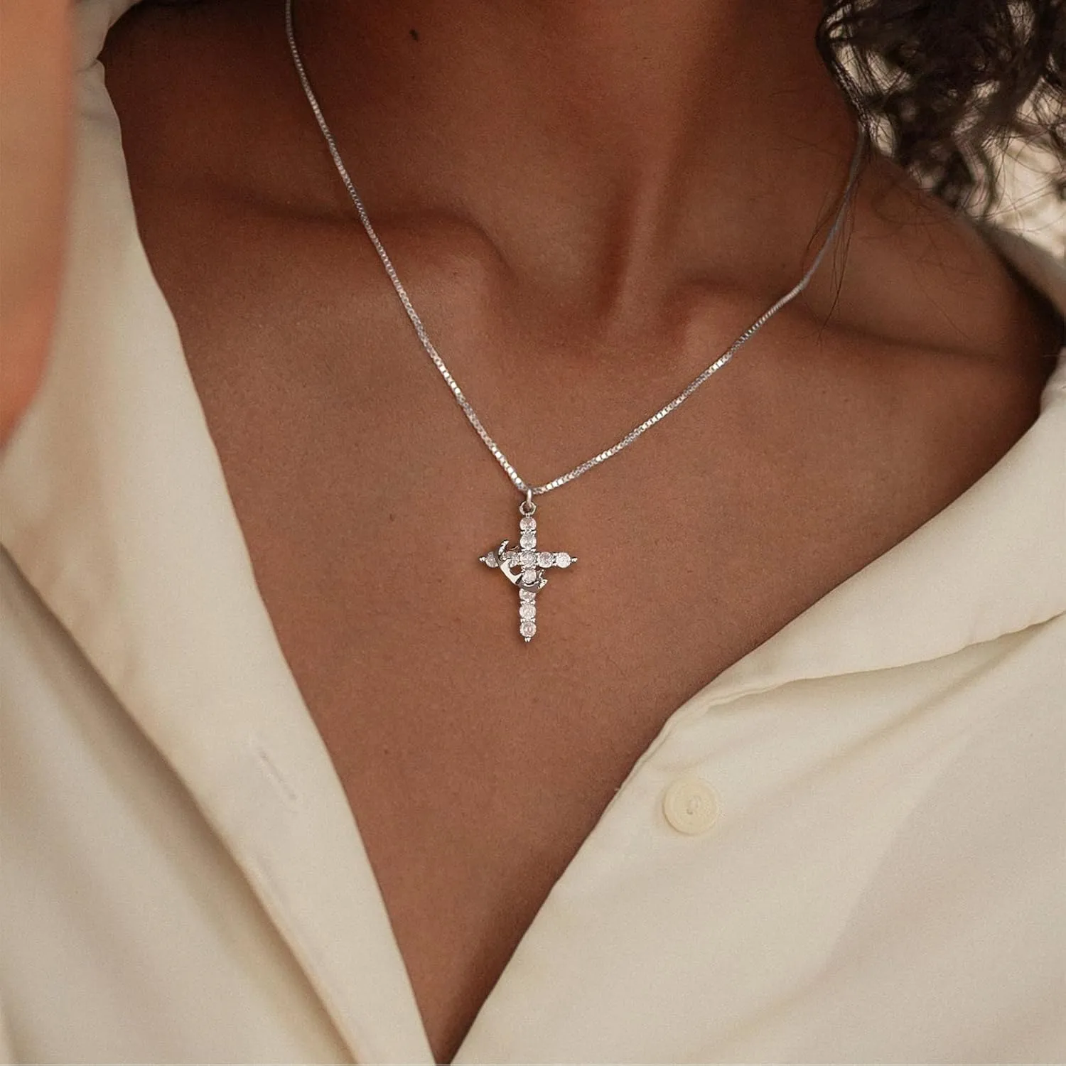 14K Gold Plated Diamond Cross Pendant Necklace Dainty Cubic Zirconia