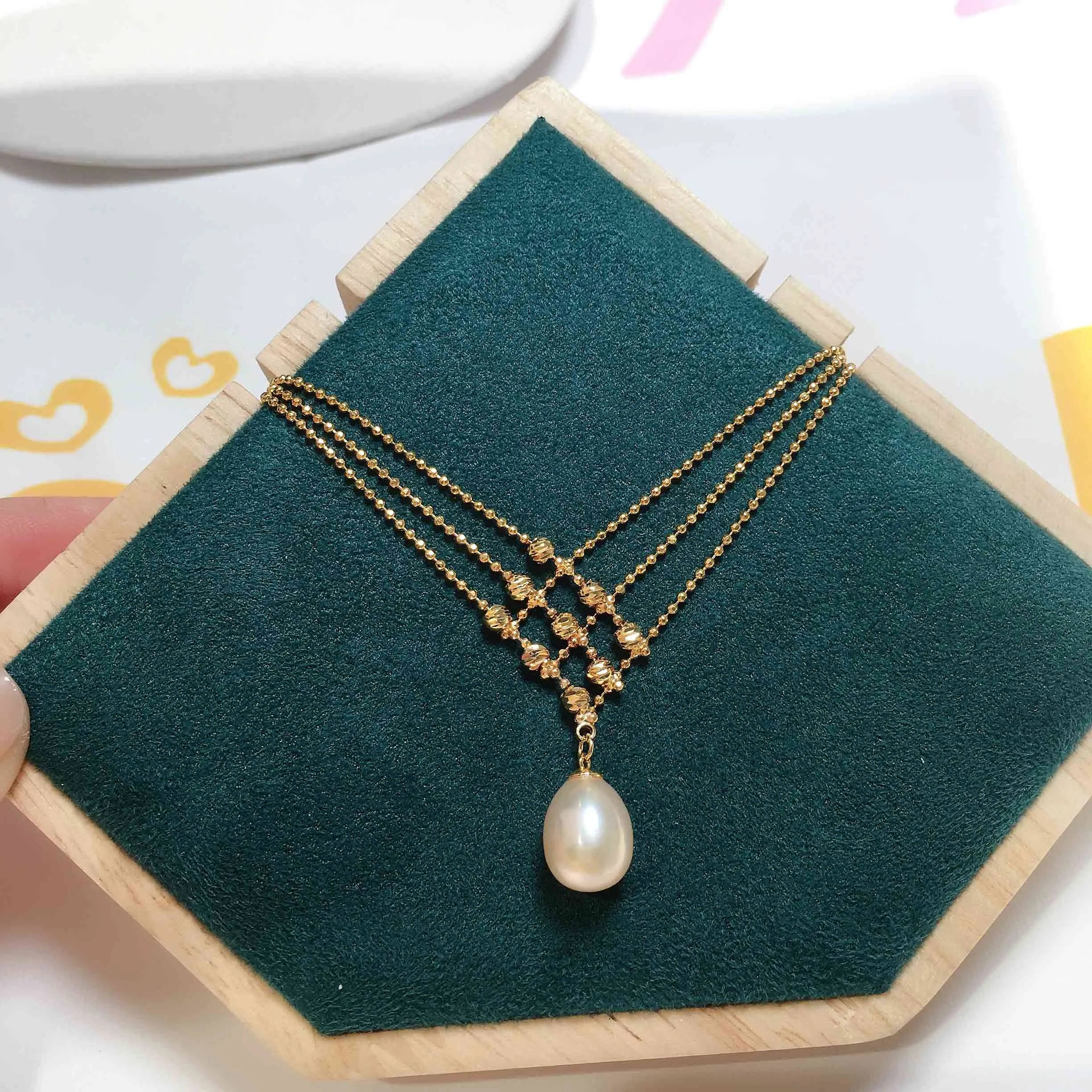 14K Gold Plated Multilayer Bead Chain Pendant 100% Freshwater Pearl Necklace