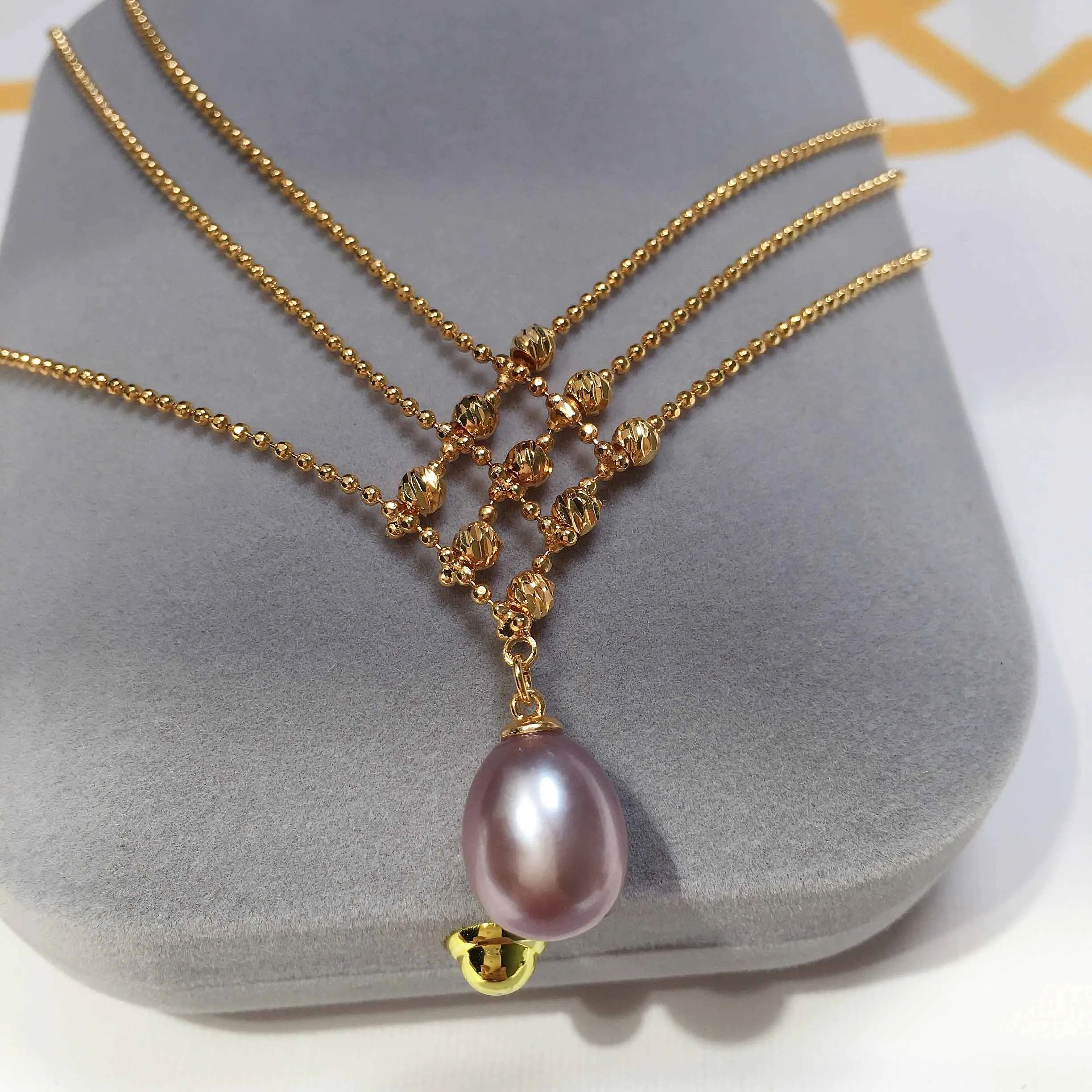 14K Gold Plated Multilayer Bead Chain Pendant 100% Freshwater Pearl Necklace