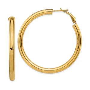 14K Gold Polished Hoop Earrings with 50mm Omega Back Design