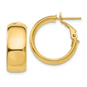14K Gold Polished Hoop Earrings with Omega Back  Hollow, Sleek Design