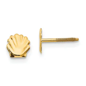 14K Gold Shell Post Earrings with Polished Finish and Screw Back