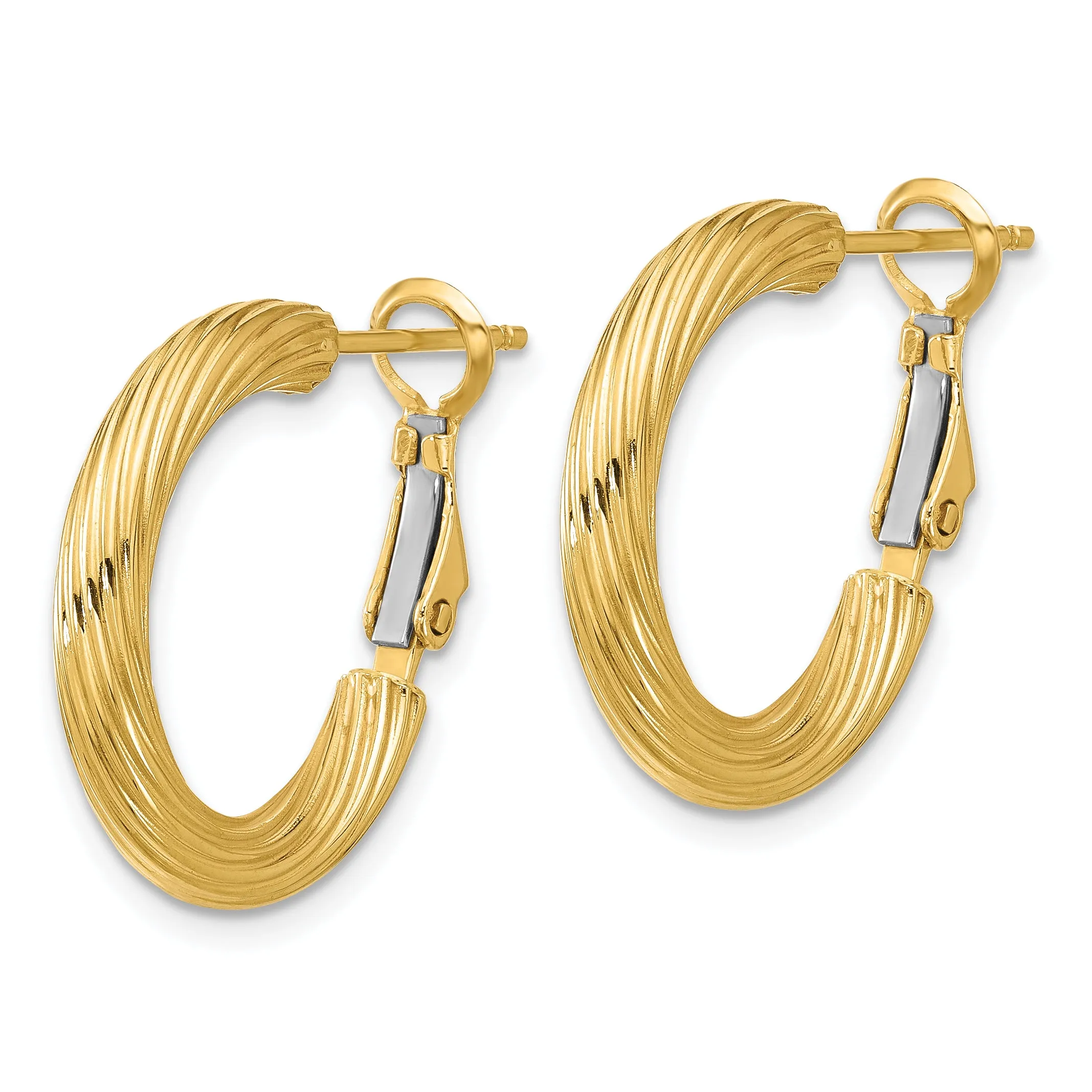 14K Gold Twisted Hoop Earrings with Polished Finish, 21mm Elegant Design