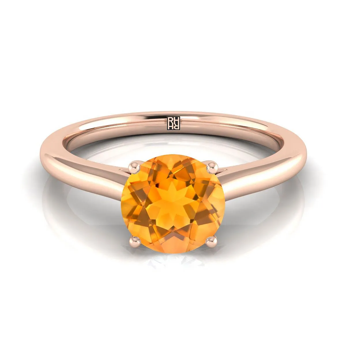 14K Rose Gold Round Brilliant Citrine Pinched Comfort Fit Claw Prong Solitaire Engagement Ring