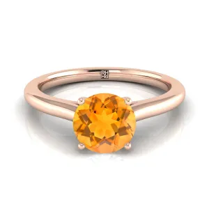 14K Rose Gold Round Brilliant Citrine Pinched Comfort Fit Claw Prong Solitaire Engagement Ring