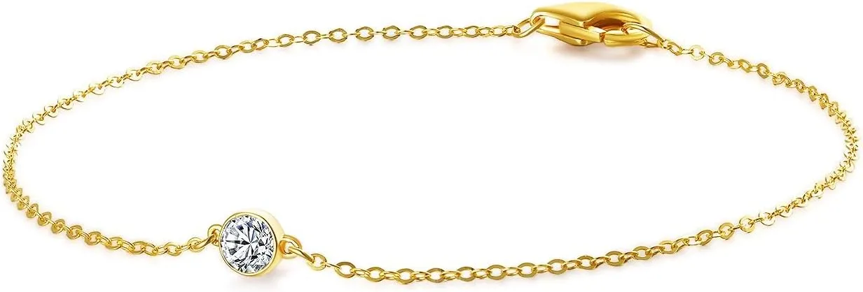 14k Solid Gold Diamond Solitaire Station Bracelets Series,DEF VS~VVS,Lab grown Diamond,No fading, No allergies,Lobster buckle