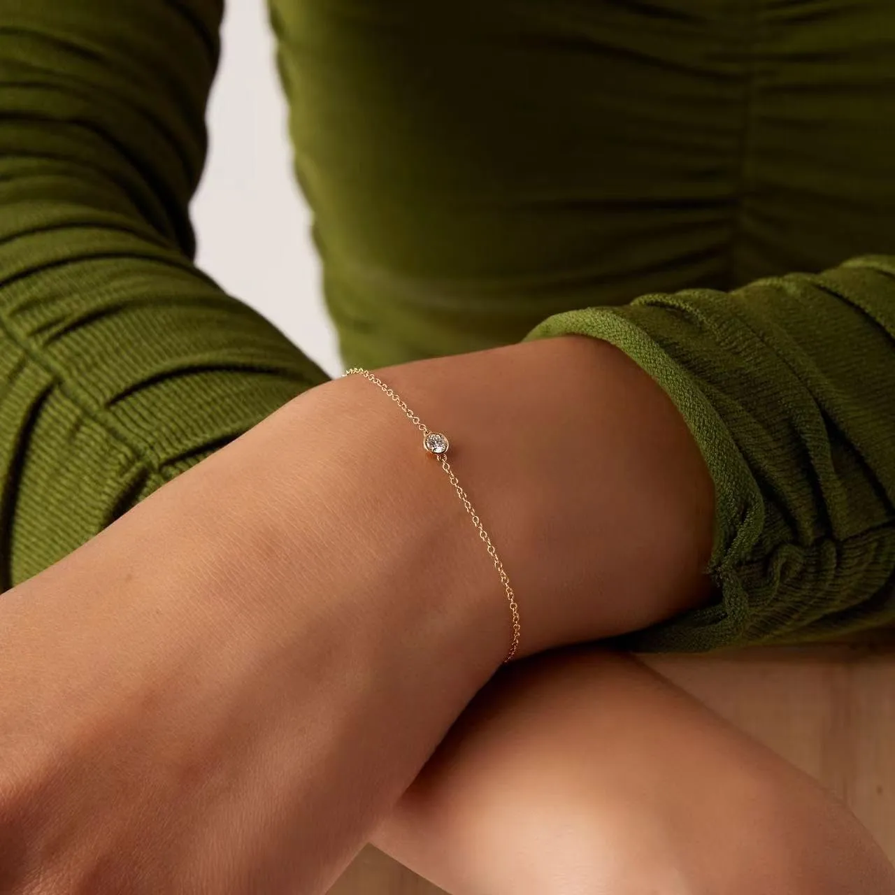 14k Solid Gold Diamond Solitaire Station Bracelets Series,DEF VS~VVS,Lab grown Diamond,No fading, No allergies,Lobster buckle