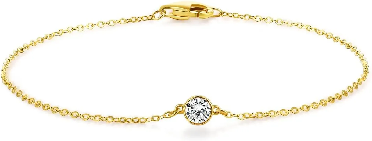 14k Solid Gold Diamond Solitaire Station Bracelets Series,DEF VS~VVS,Lab grown Diamond,No fading, No allergies,Lobster buckle