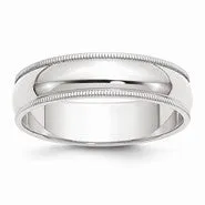 14k White Gold 6mm Milgrain Half Round Wedding Band Ring