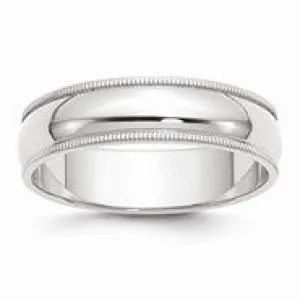 14k White Gold 6mm Milgrain Half Round Wedding Band Ring