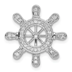 14k White Gold Rhodium Polished Finish 1/4 ct. Diamond Ship Wheel Charm