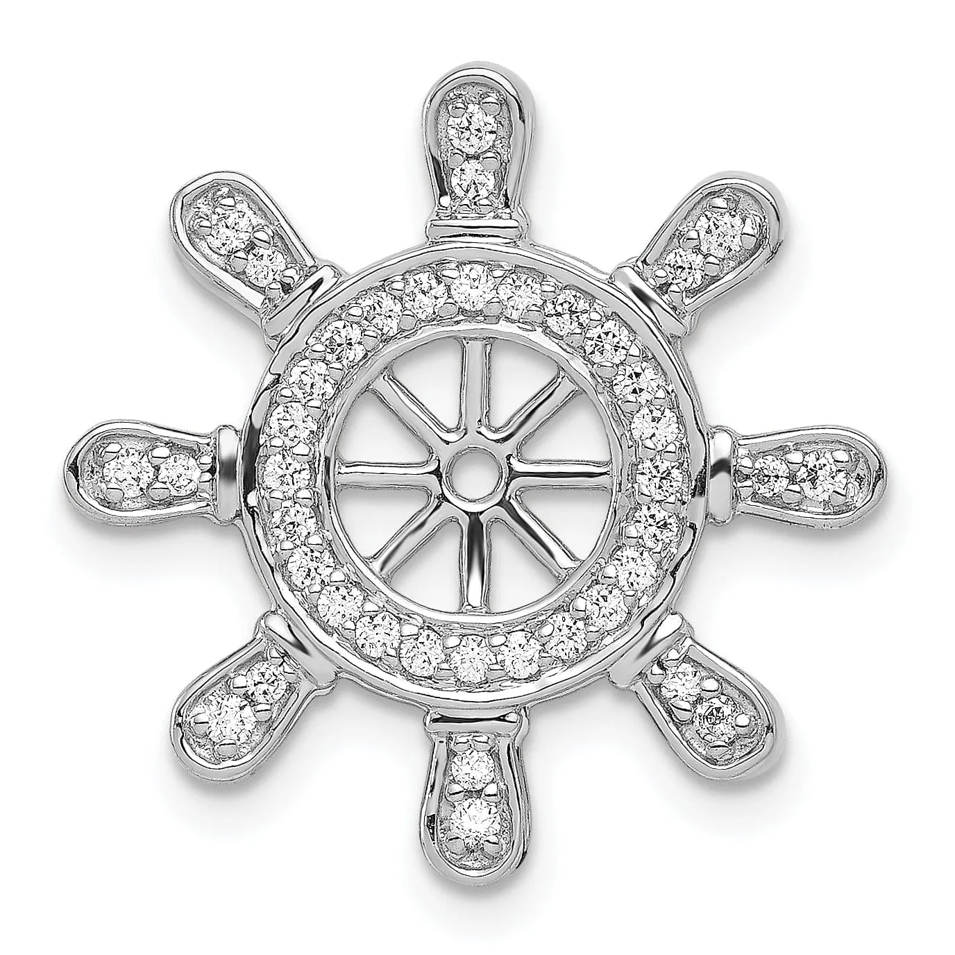 14k White Gold Rhodium Polished Finish 1/4 ct. Diamond Ship Wheel Charm