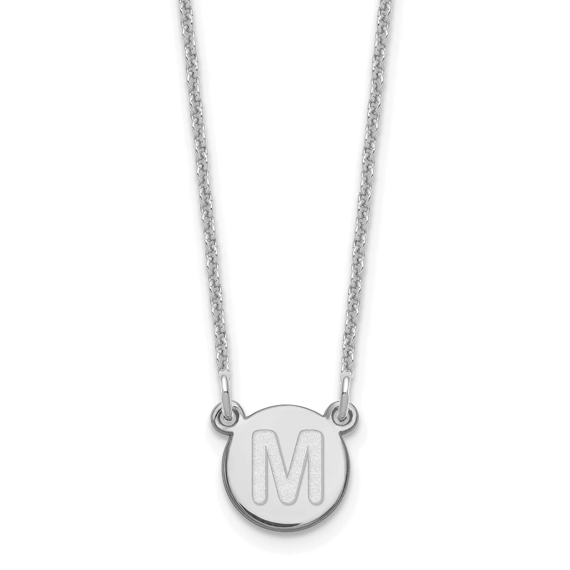 14k White Gold Tiny Circle Block Letter N Initial Pendant and Necklace