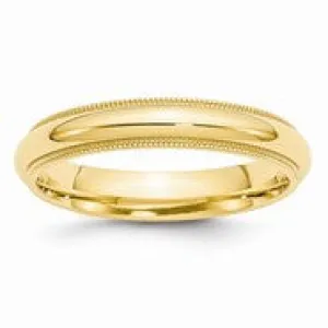 14k Yellow Gold 4mm Milgrain Comfort Fit Wedding Band Ring