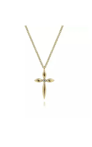 14K Yellow Gold Diamond Cross Pendant Necklace  G14129-G14172