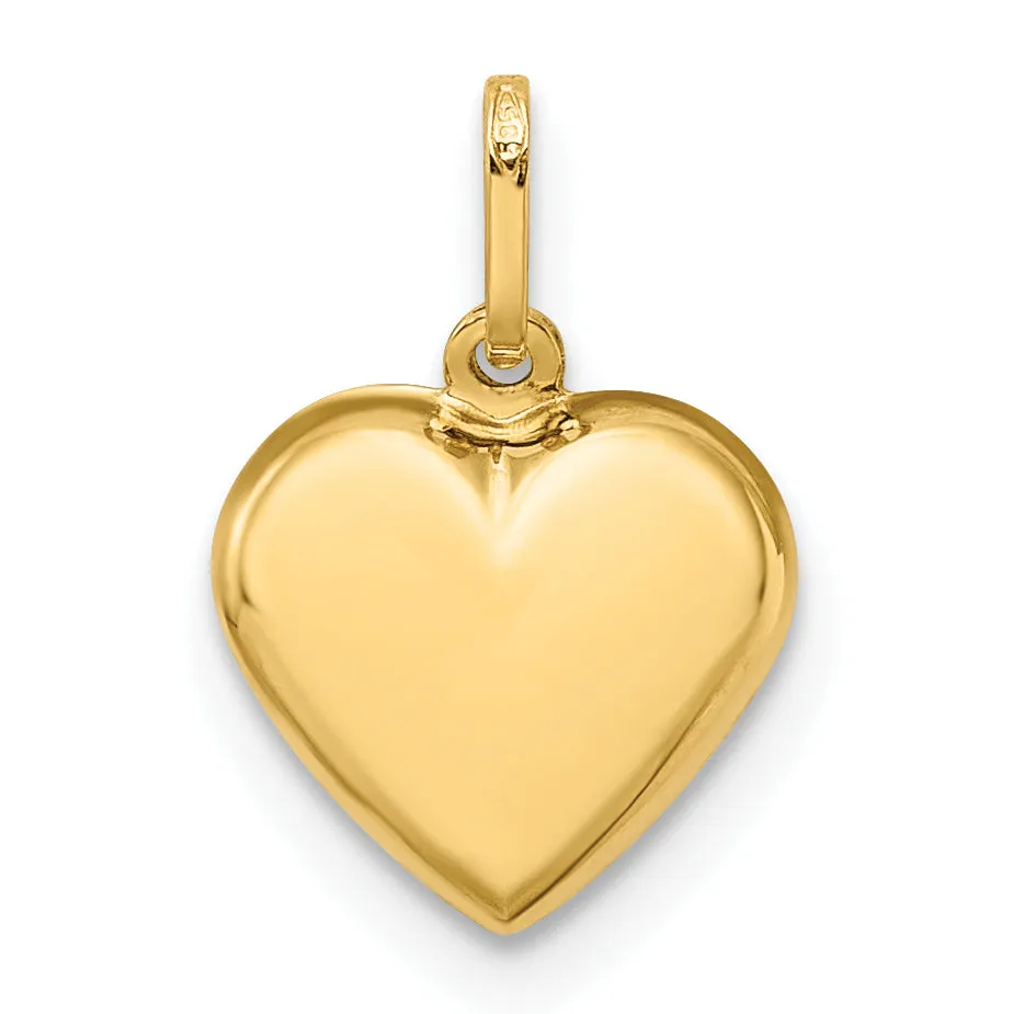 14k Yellow Gold Fancy  3-D Puffed Design Heart Pendant