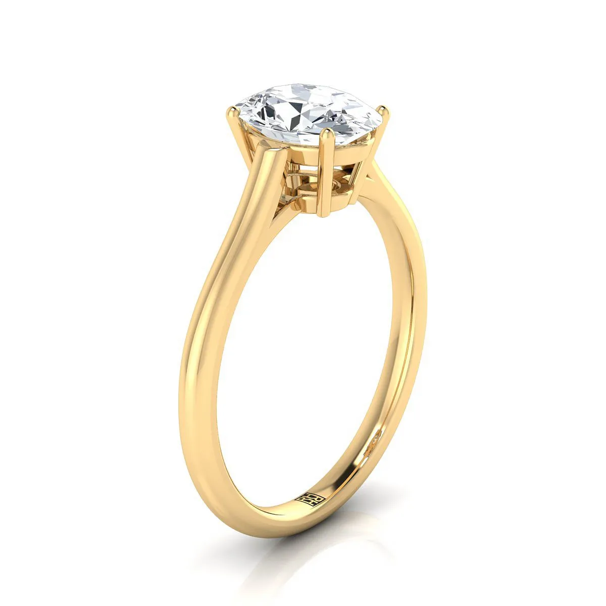 14K Yellow Gold Oval Sapphire Cathedral Style Comfort Fit Solitaire Engagement Ring