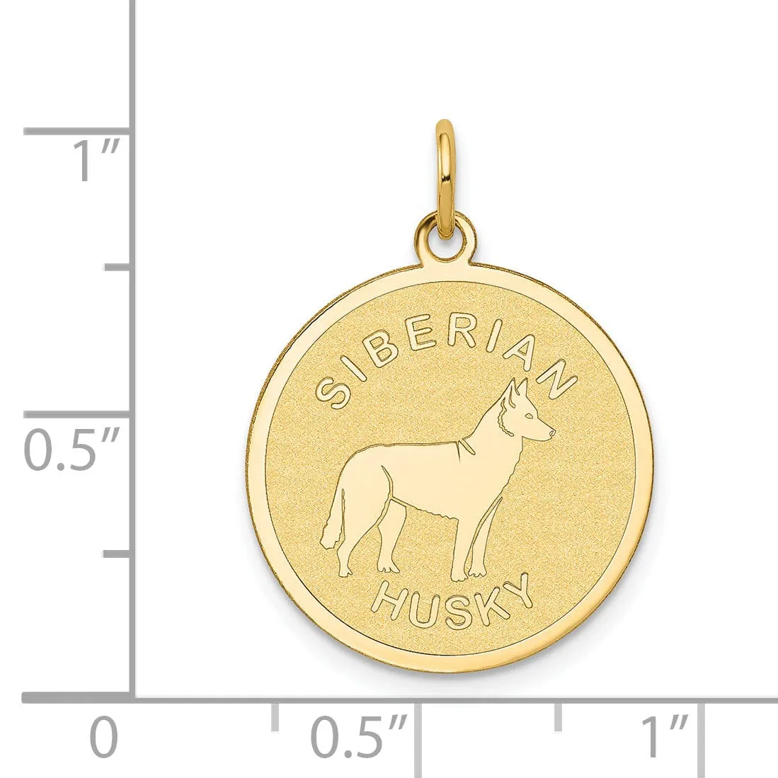 14k Yellow Gold Polished Finish Flat Back Siberian Husky Dog Engravable Disc Round Shape Charm Pendant