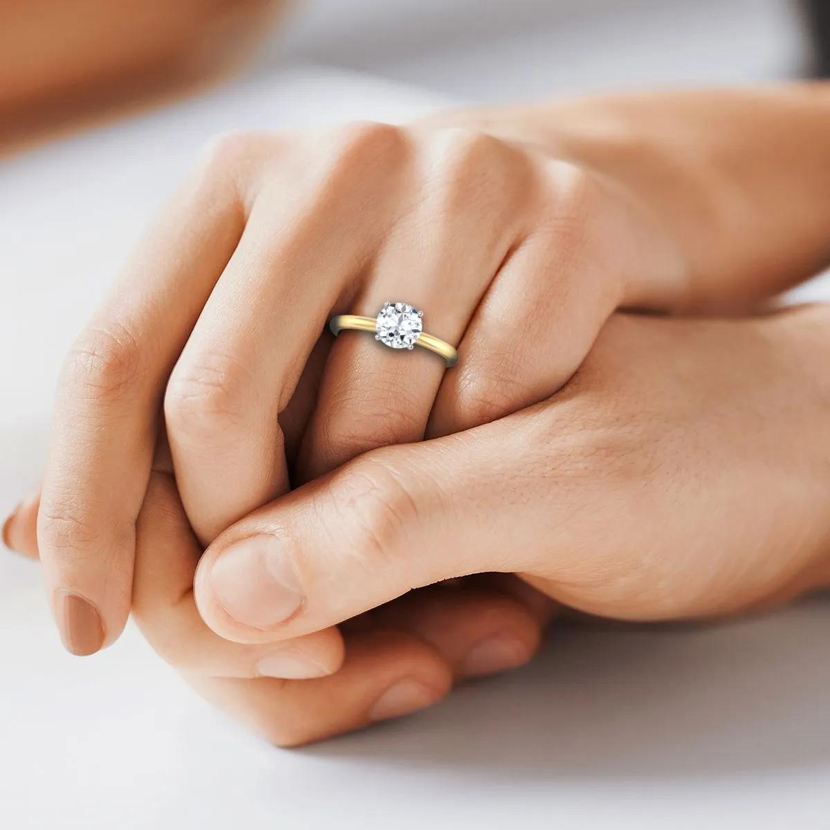 14K Yellow Gold Round Brilliant Emerald Round Comfort Fit Claw Prong Solitaire Engagement Ring