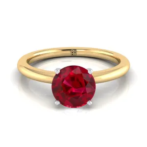 14K Yellow Gold Round Brilliant Ruby Round Comfort Fit Claw Prong Solitaire Engagement Ring