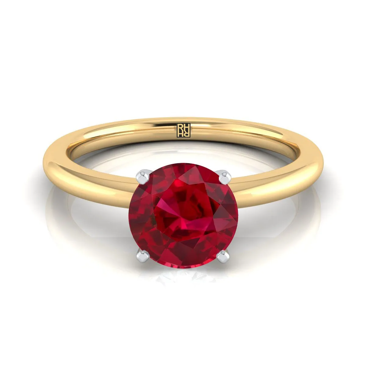 14K Yellow Gold Round Brilliant Ruby Round Comfort Fit Claw Prong Solitaire Engagement Ring
