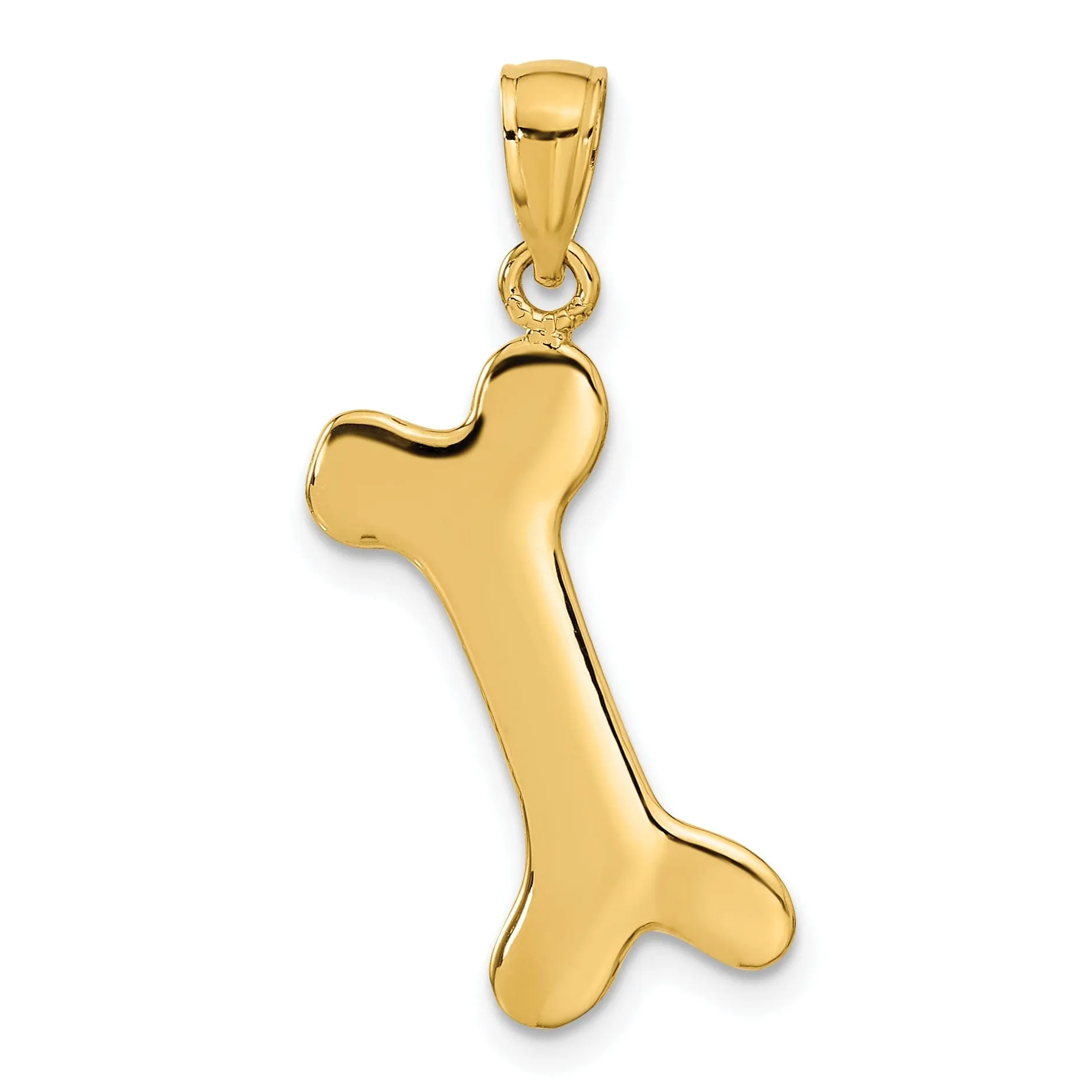 14k Yellow Gold Solid Polished Finish 3-Dimentional Dog Bone Charm Pendant