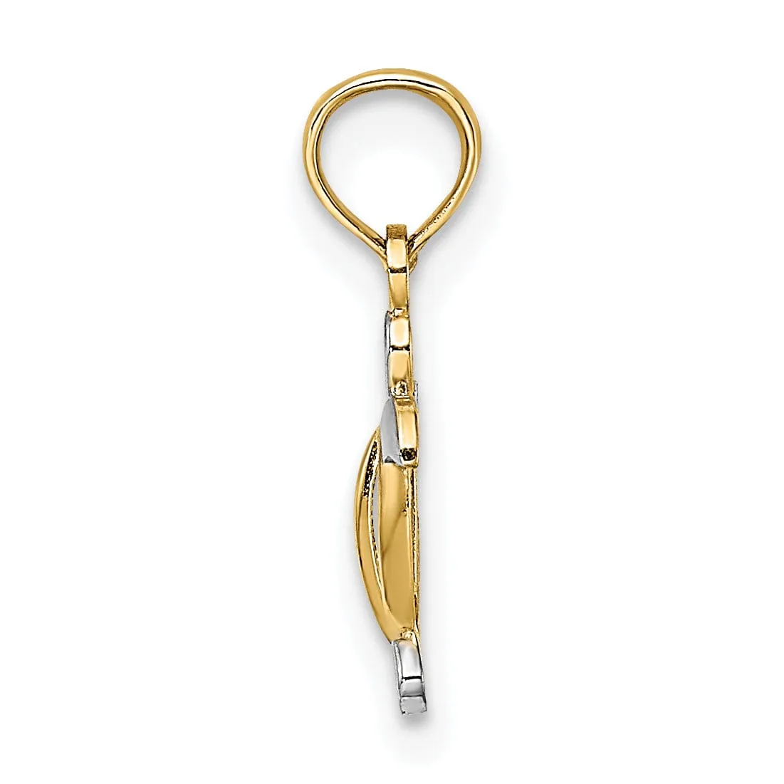14k Yellow Gold with White Rhodium Casted Solid Polished Finish Sea Turtle Charm Pendant