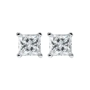 14KT White Gold & Diamond Classic Book Pricess Cut Stud Earrings  - 1-1/2 ctw