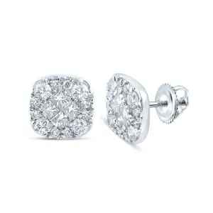 14kt White Gold Princess Round Diamond Square Earrings - Timeless Elegance