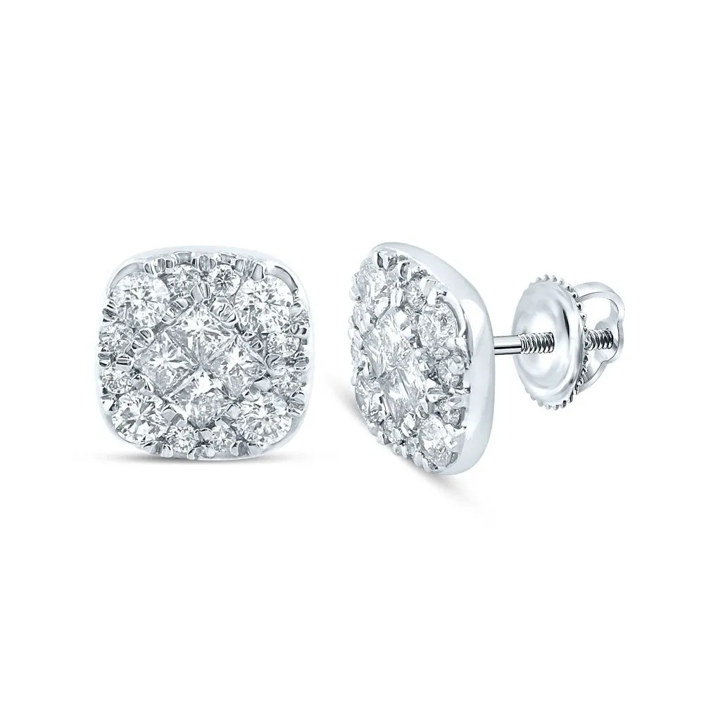 14kt White Gold Princess Round Diamond Square Earrings - Timeless Elegance