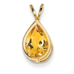 1.6 Carat 14K Gold 10x7mm Pear Citrine bezel pendant